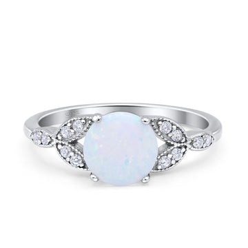 Art Deco Vintage Style Thumb Ring Statement Fashion Round Lab White Opal 925 Sterling Silver